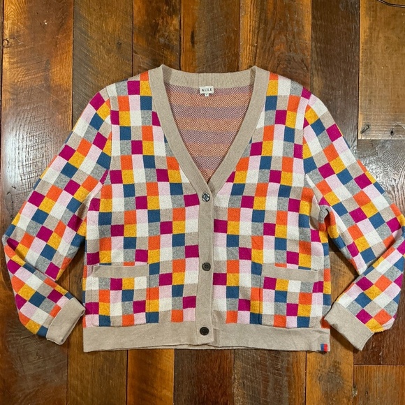 KULE The Capucine Multicolor Checkered Button Front Cardigan Women’s Large - Picture 5 of 13